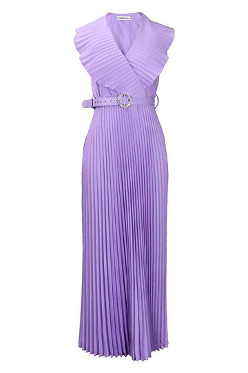 Plus Taille Purple Plissée Robe d’invité de mariage longue